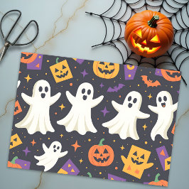Papel De Seda Fantasmas vibrantes y calabazas felices Halloween