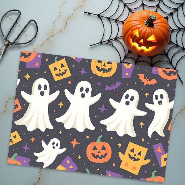 Papel De Seda Fantasmas vibrantes y calabazas felices Halloween (Subido por el creador)