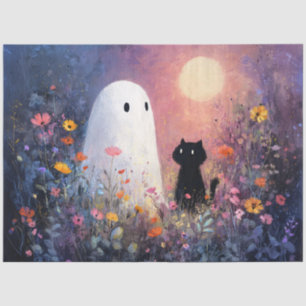 Papel De Seda Fantasmas y gatos en decoupage de jardín iluminado