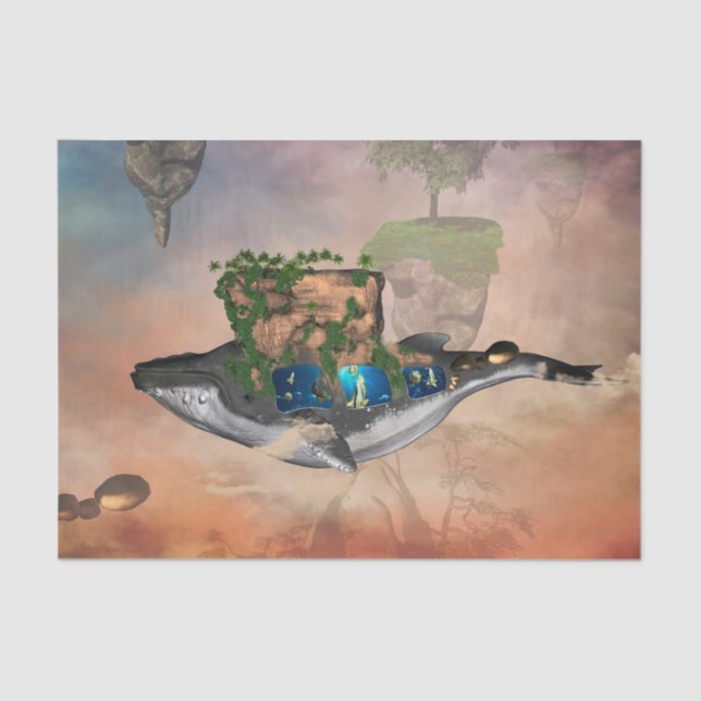 Papel De Seda Fantástica ballena con marisco y roca (Anverso)