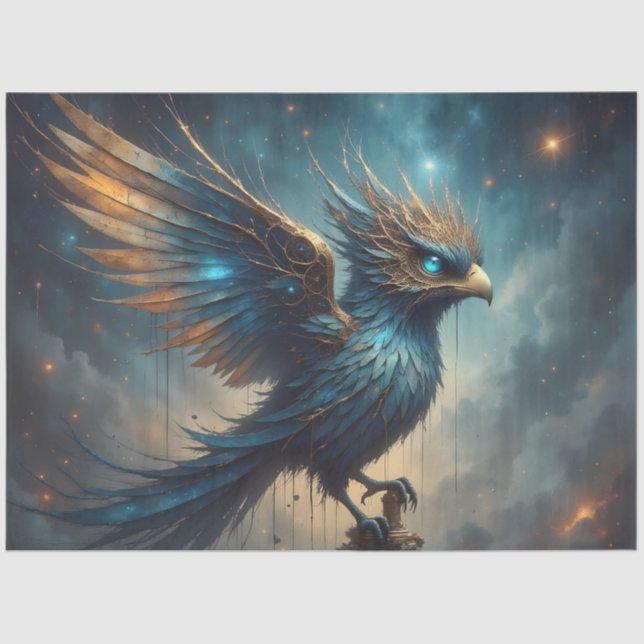 Papel De Seda Fantasy Blue Phoenix Bird Decoupage Paper (Anverso)