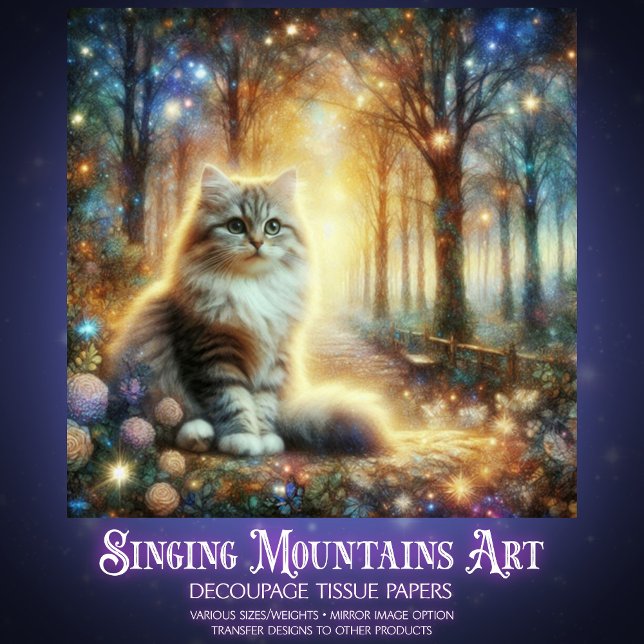 Papel De Seda Fantasy Cat in a Floral Woodland Garden Decoupage  (Subido por el creador)