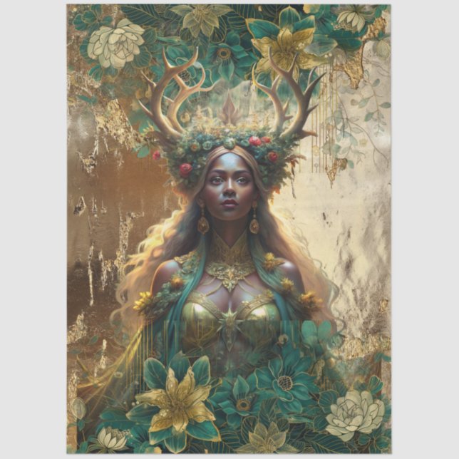 Papel De Seda Fantasy Emerald Forest Queen Decoupage (Anverso)