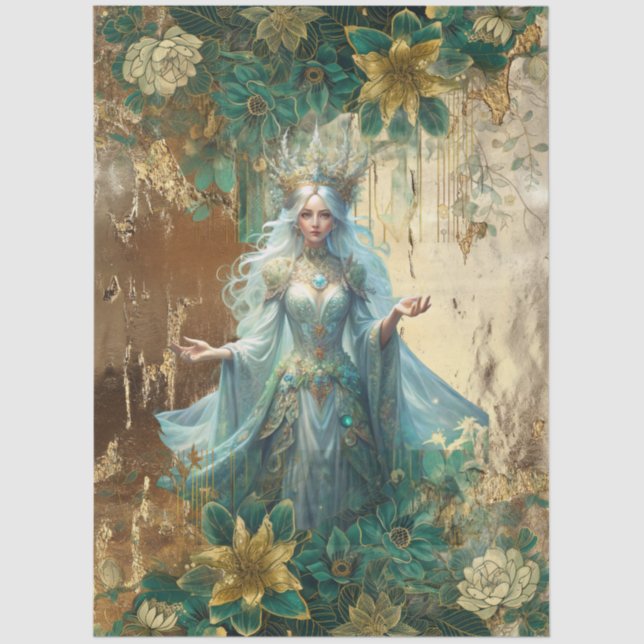 Papel De Seda Fantasy Emerald Forest Queen Decoupage (Anverso)