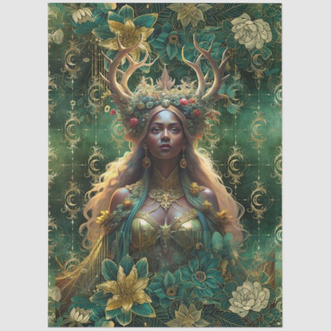 Papel De Seda Fantasy Emerald Forest Queen Decoupage (Anverso)