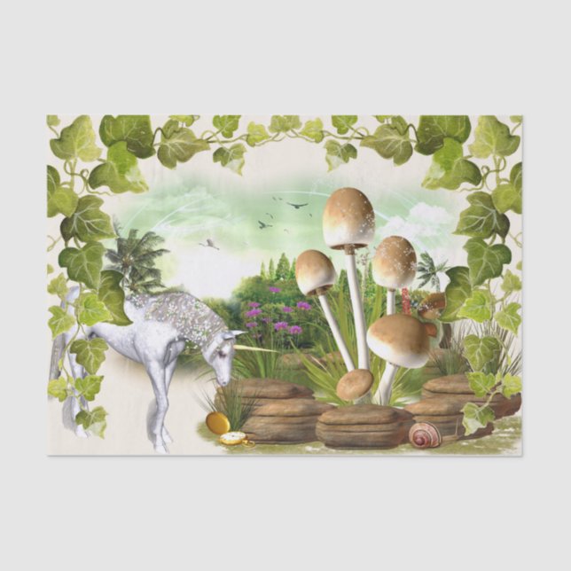 Papel De Seda Fantasy Forest Unicorn Sparkle Mushroom Decoupage (Anverso)