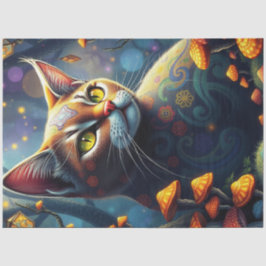 Papel De Seda Fantasy Mushroom Forest Colorful Cat
