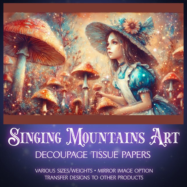 Papel De Seda Fantasy Mushroom Garden with Alice Decoupage (Subido por el creador)