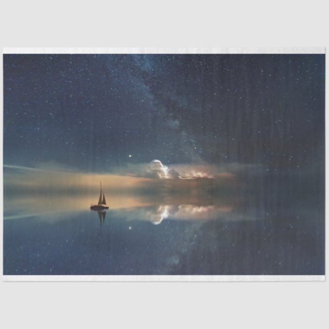 Papel De Seda Fantasy Ocean Night Sky 20x30 Decoupage (Anverso)