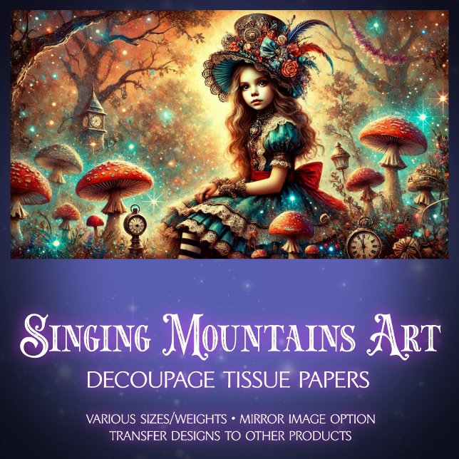 Papel De Seda Fantasy Steampunk Alice On Mushroom Decoupage (Subido por el creador)