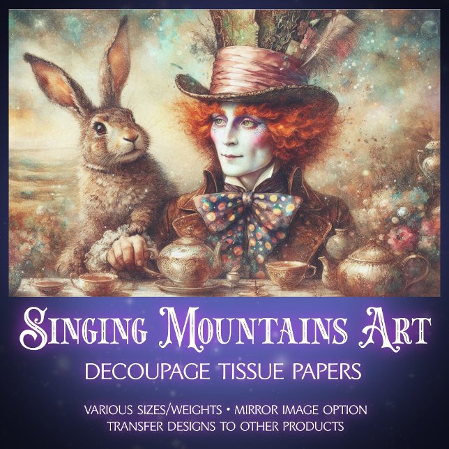 Papel De Seda Fantasy Wonderland Hatter Hare Tea Time Decoupage (Subido por el creador)