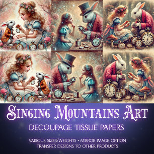 Papel De Seda Fantasy Wonderland Rabbit Alice Decoupage