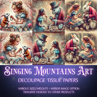 Papel De Seda Fantasy Wonderland Rabbit Alice Decoupage