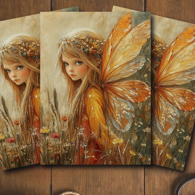 Papel De Seda  Fantasy Woodland Fairy with Wildflowers Decoupage (Subido por el creador)