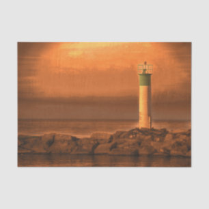 Papel De Seda Faro Atardecer Naranja En Lago