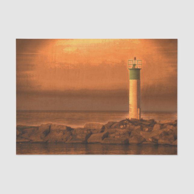 Papel De Seda Faro Atardecer Naranja En Lago (Anverso)