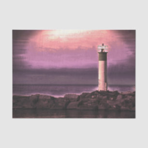 Papel De Seda Faro Cielo Púrpura Atardecer En Lago