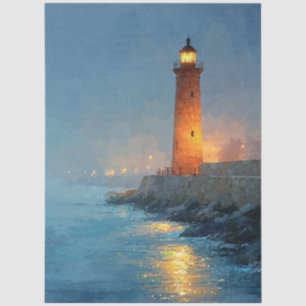 Papel De Seda Faro costero resplandor cálido atardecer