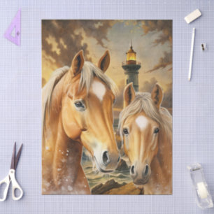 Papel De Seda Faro de caballos y escena del océano
