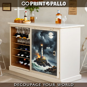 Papel De Seda Faro en una noche de tormenta de luna -