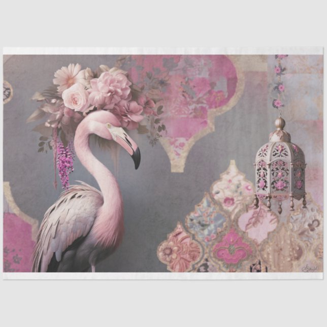 Papel De Seda Faro Flamenco Floral y Linterna Arabesca (Anverso)