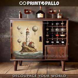 Papel De Seda Faro surrealista con globos de aire en pergamino