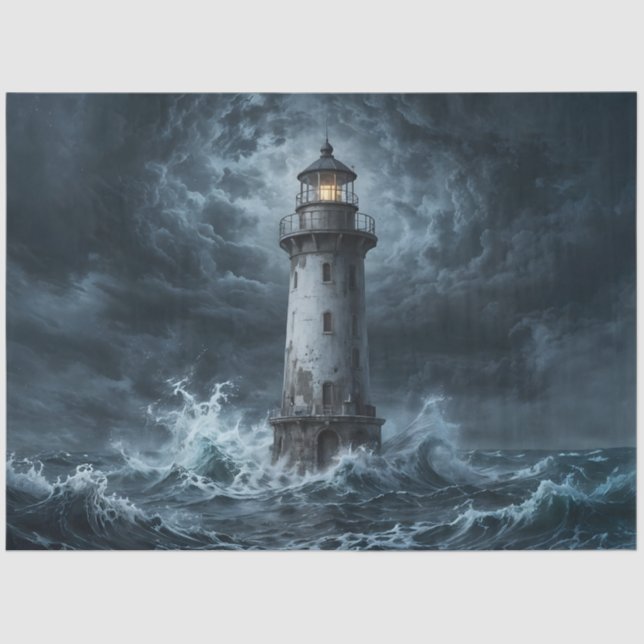 Papel De Seda Faro tormentoso decoupage de océano (Anverso)