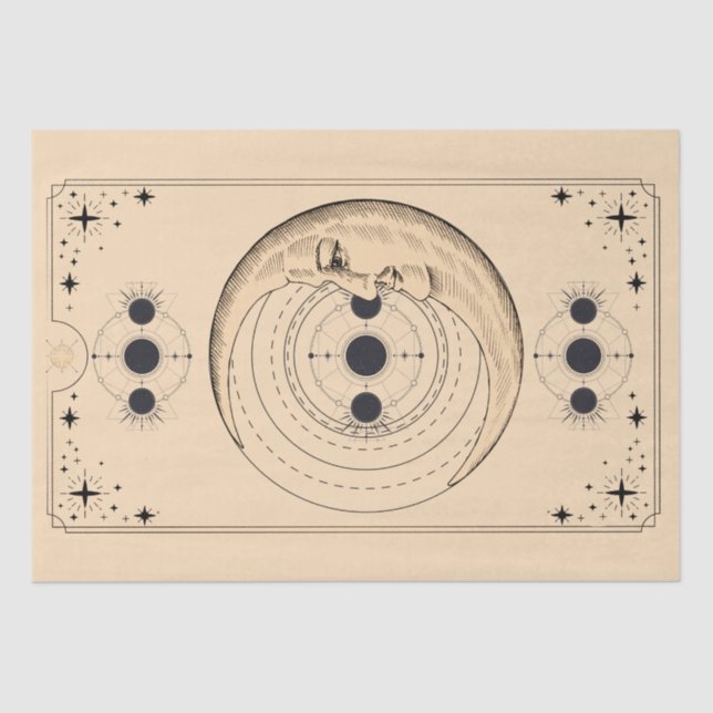 Papel De Seda Fases de la luna nubes de cartas de tarot angustia (Anverso)