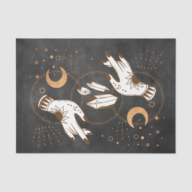Papel De Seda Fases de luna de oro cristales tatuaje de henna ma (Anverso)
