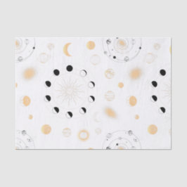 Papel De Seda Fases lunares planetas órbita dorado negro blanco