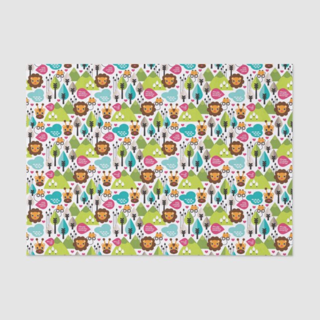 Papel De Seda fauna retra del león del safari de los niños (Anverso)