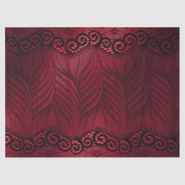 Papel De Seda Faux Black Lace on Red Decoupage (Anverso)