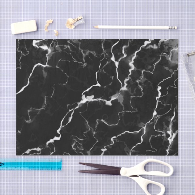 Papel De Seda Faux Black Marble Texble Look (Artesanía)