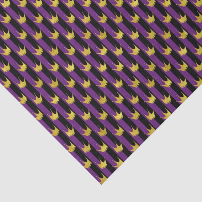 Papel De Seda Faux Gold Crowne Purple Black Stripes Mardi Gras (Detalle)