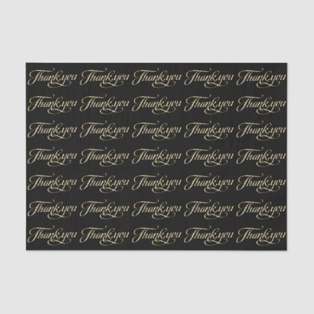 Papel De Seda Faux Gold Purpurina Y Black Thank You Pattern (Anverso)