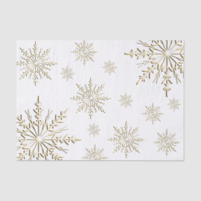 Papel De Seda Faux Gold Snowflakes on White (Anverso)