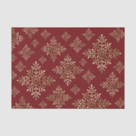 Papel De Seda Faux Golden Relieve metalizado Snowflakes On Red (