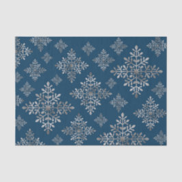 Papel De Seda Faux Gray Relieve metalizado Snowflakes On Blue (R