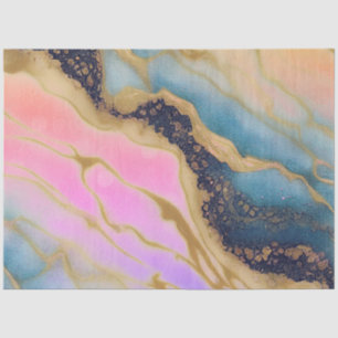 Papel De Seda Faux Marble Naval, Aqua, Pink, Gold