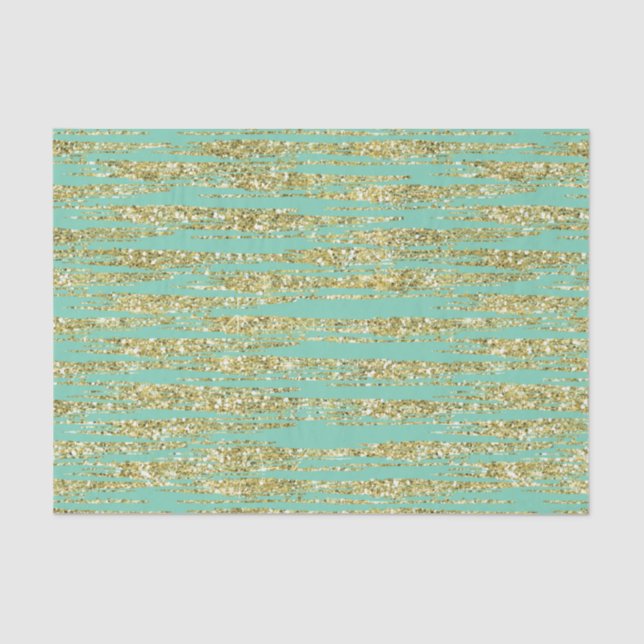 Papel De Seda Faux Purpurinas Mint Gold Stripes (Anverso)