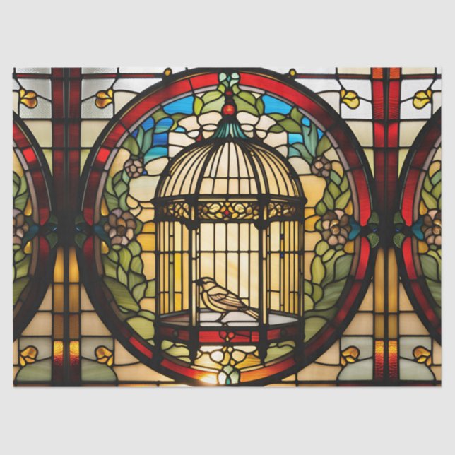 Papel De Seda Faux Sed Glass Bird Cage with Bird for Decoupa (Anverso)