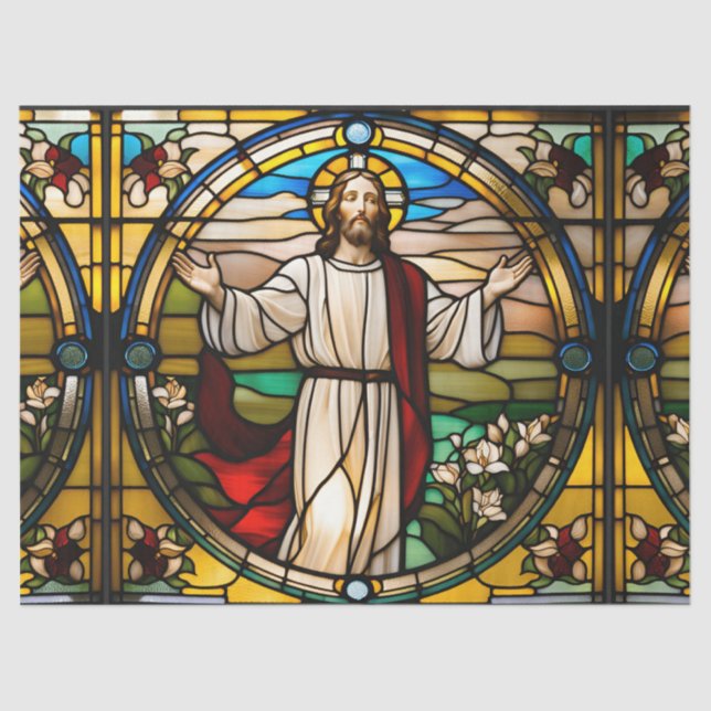 Papel De Seda Faux Sed Glass Jesus con Arms Out Decoupage (Anverso)