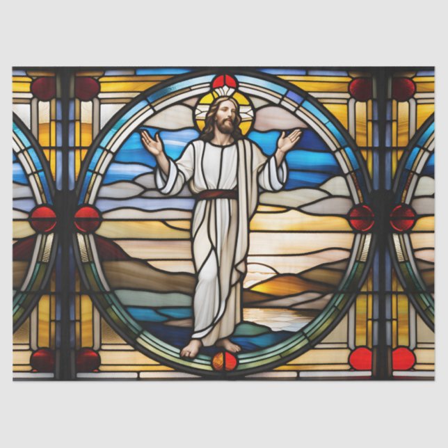Papel De Seda Faux Stained Glass Jesus para Decoupage Craft Tiss (Anverso)