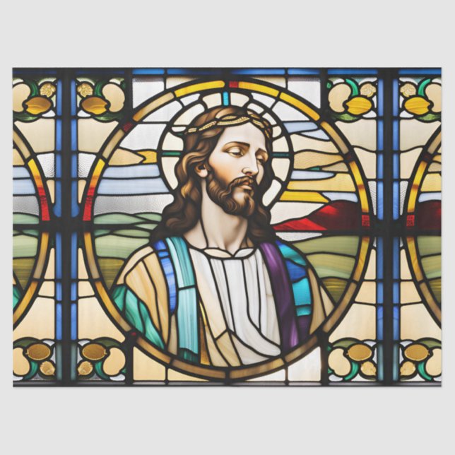 Papel De Seda Faux Stained Glass Jesus para la artesanía de Deco (Anverso)
