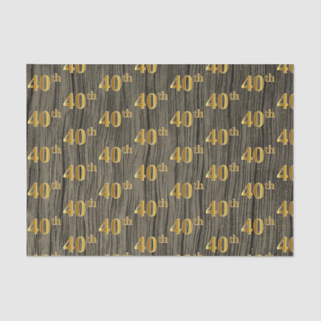 Papel De Seda Faux Wood, Faux Gold 40th (Cuarenta) Event (Anverso)