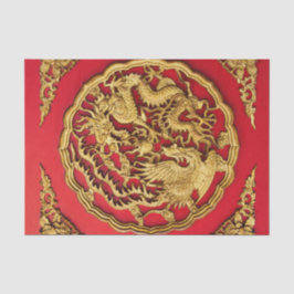 Papel De Seda Favor de Boda Chino Dragón Rojo Fénix Dorado