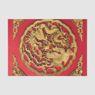 Papel De Seda Favor de Boda Chino Dragón Rojo Fénix Dorado