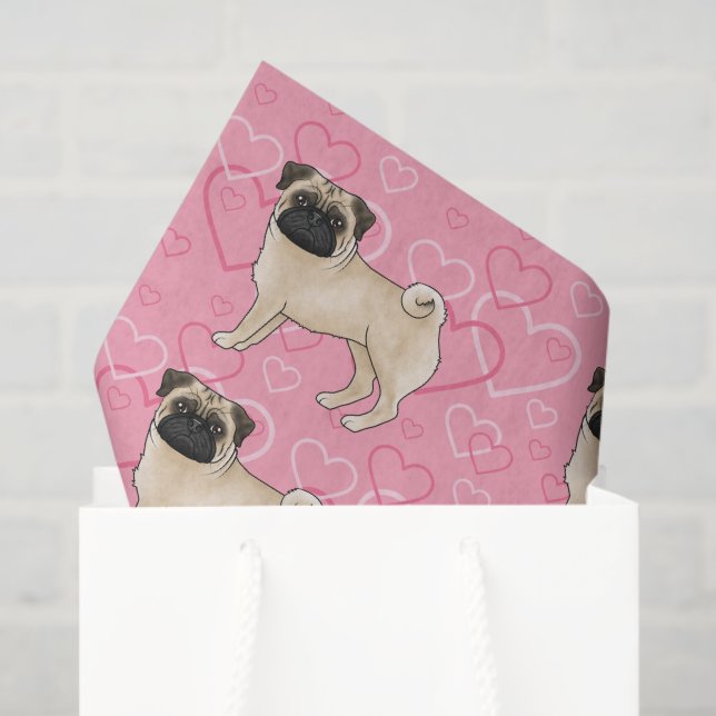 Papel De Seda Fawn Pug Dog Personalizado Mops Love Heart Pattern (Bolsa de regalo)