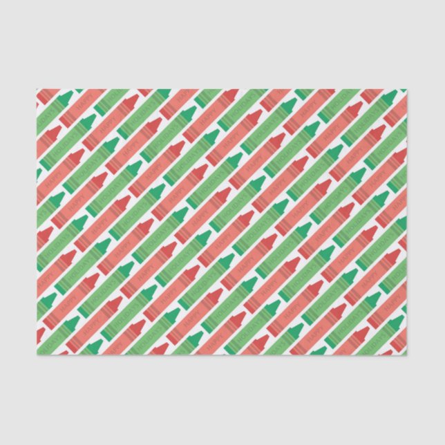 Papel De Seda Felices Fiestas Crayones Rojos y Verdes (Anverso)