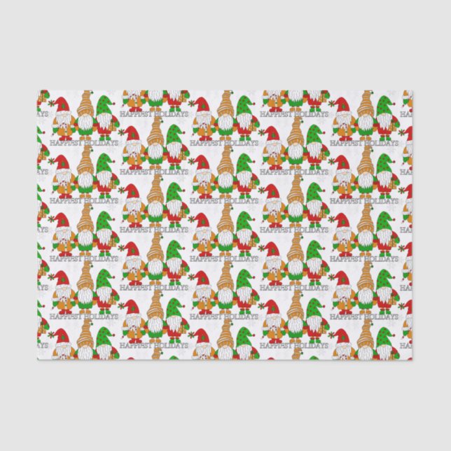 Papel De Seda Felices Fiestas Navidades Gnomes Festividad (Anverso)